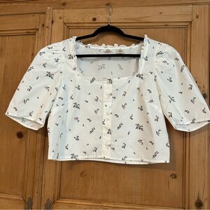 Levi's Women’s Cropped Cotton White Floral Button Top Sz XL